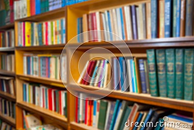 Blurred shelf with books Stock Photo