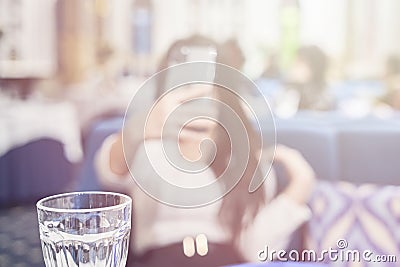 Blurred shot of a girl doing selfie Stock Photo