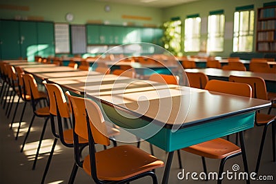 Blurred study scene Empty classroom, a view in soft focus Stock Photo