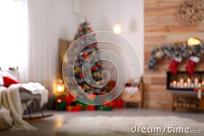 Blurred view of Christmas living room interior Stock Photo