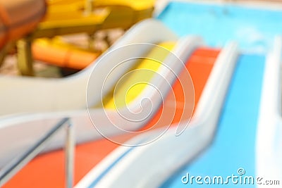 Blurred view from slides in water park Stock Photo