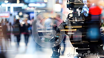 Blurry glimpses of robots and artificial intelligence on display at a tech expo making attendees wonder about the future Stock Photo