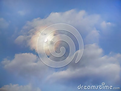 Blurry halo full moon, bright moon ring in twilight sky, lunar in the dark clouds, moon light, Serenity nature background Stock Photo