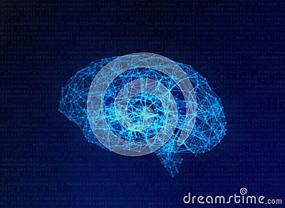 Blurry Human brain on blue background, artificial intelligence Cartoon Illustration