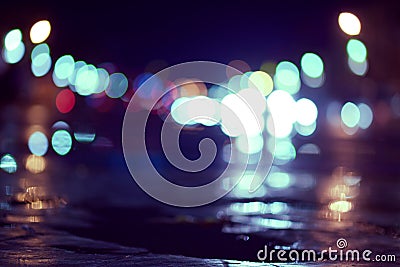 Blurry lights on the street. Stock Photo