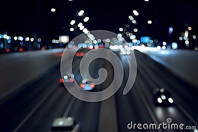 Blurry night city traffic background Stock Photo