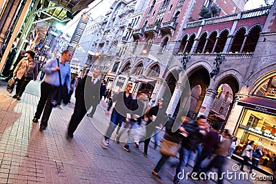 Blurry People at The Istiklal Street and St. Anthony of Padua Church Editorial Stock Photo