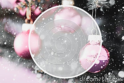 Blurry Purple Balls, Copy Space, Snowflakes, Christmas Tree Stock Photo