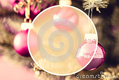 Blurry Rose Balls, Copy Space, Christmas Tree Stock Photo