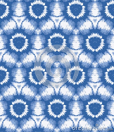 Blurry shibori sunburst tie dye background. Seamless pattern irregular circle on bleached resist white background Vector Illustration
