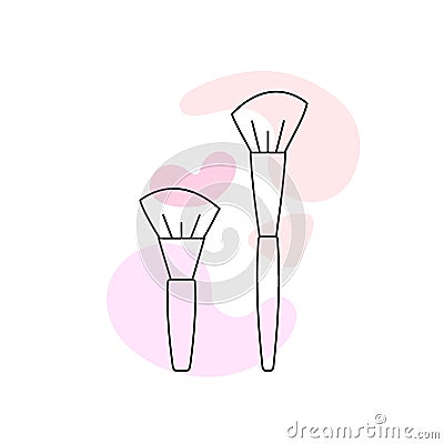 Blush Brushes. Makeup brushes. Professional Makeup. Black Linear Outline Isolated on a white background. Vector. Flat Vector Illustration