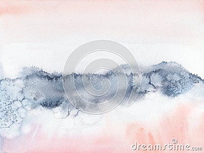 Blush Pink and navyblue abstract watercolor hand painted landscape Stock Photo