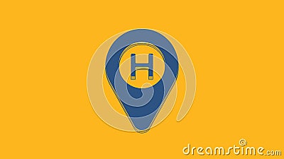Blå ikon för helikopterlandningsställ isolerad på orange bakgrund. helipad area plattform h 4 k videorörelse stock illustrationer Blå ikon för helikopterlandningsställ isolerad på orange bakgrund. helipad area plattform h 4 k videorörelse stock illustrationer