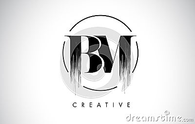 BM Brush Stroke Letter Logo Design. Black Paint Logo Leters Icon Vector Illustration