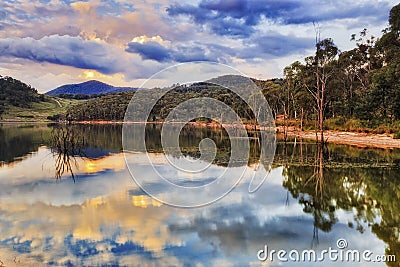 BM Lake Lyell Fire sunset reflect Stock Photo