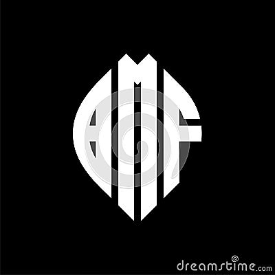 BMF circle letter logo design with circle and ellipse shape. BMF ellipse letters with typographic style. The three initials form a Vector Illustration