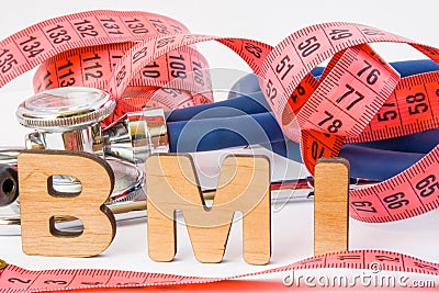 BMI or body mass index abbreviation or acronym photo concept in medical diagnostics or nutrition, diet. Word BMI is on background Stock Photo