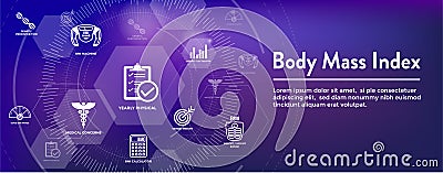 BMI or Body Mass Index Icons with scale, indicator, & calculator Vector Illustration