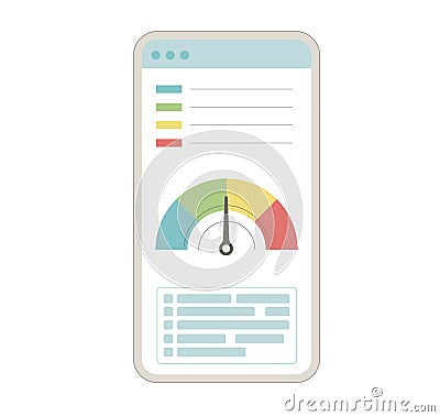 BMI and weight control application. Body mass index and counting calories on phone isolated on white background. Vector flat Vector Illustration