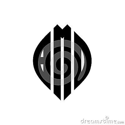 BMO circle letter logo design with circle and ellipse shape. BMO ellipse letters with typographic style. The three initials form a Vector Illustration