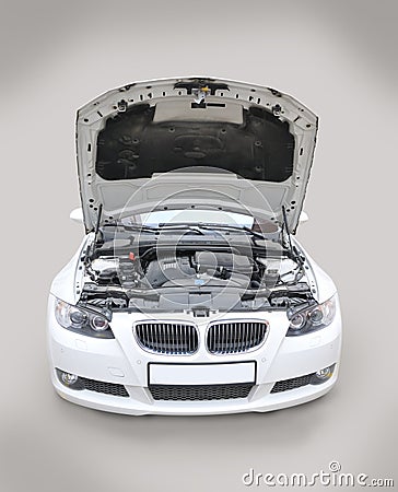 BMW 335i Bonnet open Stock Photo