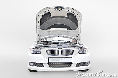 BMW 335i Bonnet open Stock Photo