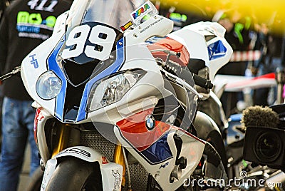MAGNY-COURS / FRANCE - APRIL 19, 2013: BMW S1000rr HP4 at Bol d`Or 24h Editorial Stock Photo
