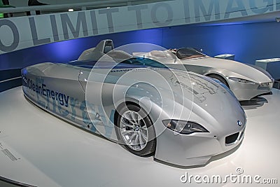 BMW H2R is a concept car of a sports hybrid car. The car uses liquid hydrogen and was created in 2004. Side view. BMW Museum Editorial Stock Photo