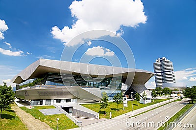 BMW house in Munich is located next to the headquarter of a company and the museum of BMW. Editorial Stock Photo