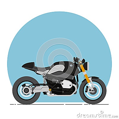 BMW R nine T Cafe Racer Cartoon Flat Style Vector Illustration