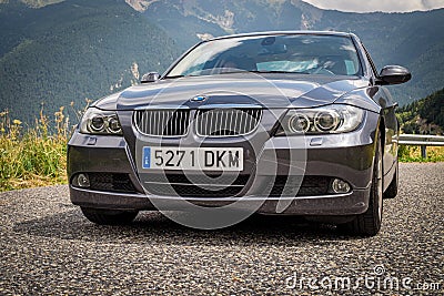 BMW 3 series E90 330i Sparkling Graphite color luxury car Editorial Stock Photo