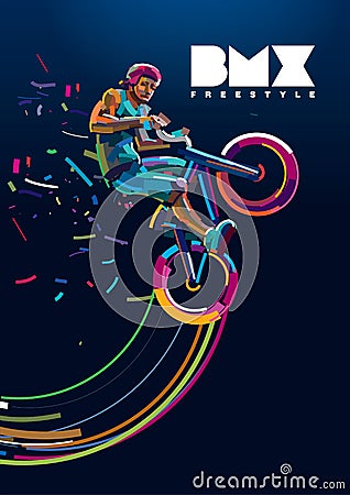 Bmx. Biker in a jump. Vector Illustration