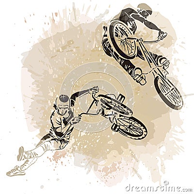 Bmx Rider Jumping On A Artistic Abstract Background. Vector Illustration