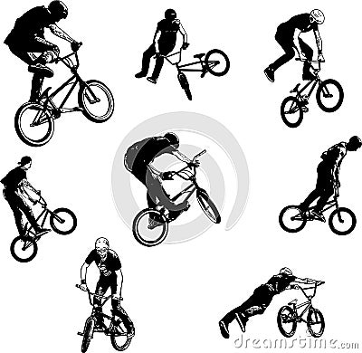 Bmx stunt cyclists sketch collection Vector Illustration