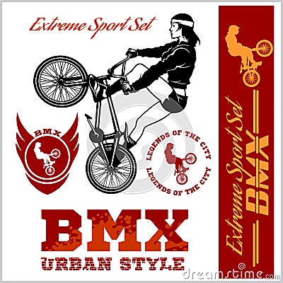 BMX t-shirt Graphics. Extreme bike street style - Vector BMX cyclyst Vector Illustration