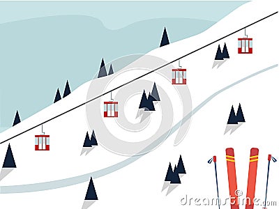 Illustration of ski resort snow mountain landscape Cartoon Illustration