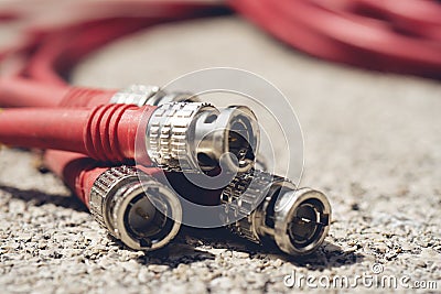 CCTV cable RG6 RGB TV coaxial type to recording device red color tone Stock Photo