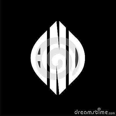BND circle letter logo design with circle and ellipse shape. BND ellipse letters with typographic style. The three initials form a Vector Illustration