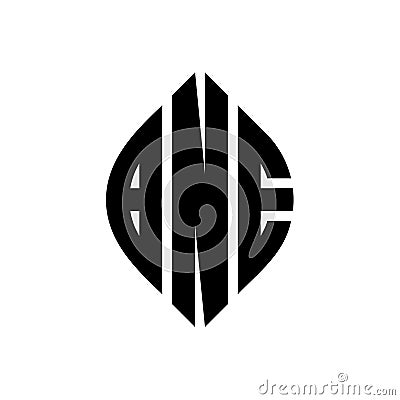 BNE circle letter logo design with circle and ellipse shape. BNE ellipse letters with typographic style. The three initials form a Vector Illustration