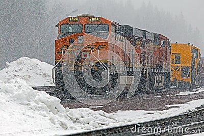 BNSF Diesel Engine Major Snow Storm Editorial Stock Photo