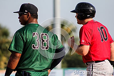 Bo Thompson and Mason Robbins at 1st Base Editorial Stock Photo