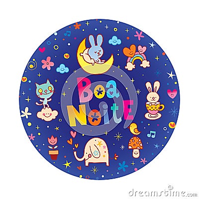 Boa noite good night in Portuguese Vector Illustration