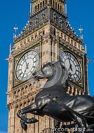 Boadicea statue on Westminster Bridge and Big Ben in London Stock Photo