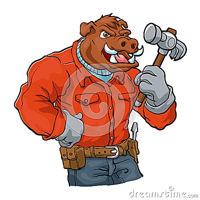 Boar cartoon mascot.handyman Vector Illustration