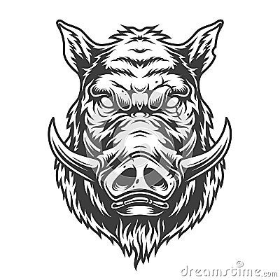 Boar head in black and white color style Vector Illustration