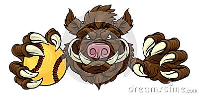 Boar Wild Hog Razorback Warthog Softball Mascot Vector Illustration