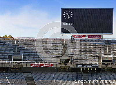 Board above empty tribunes on Barcelona Olympic Stadium on May 10, 2010 in Barcelona, Spain. Editorial Stock Photo