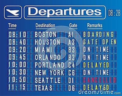 Departures cities of USA Stock Photo