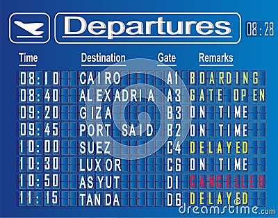 Departures cities of Egypt Stock Photo