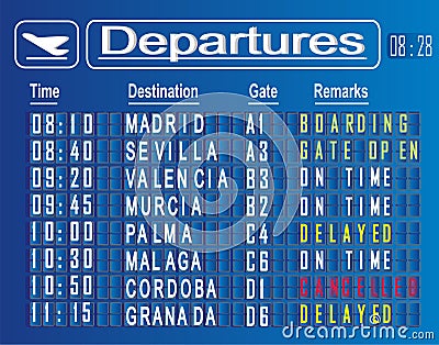 Departures cities of Spain Stock Photo